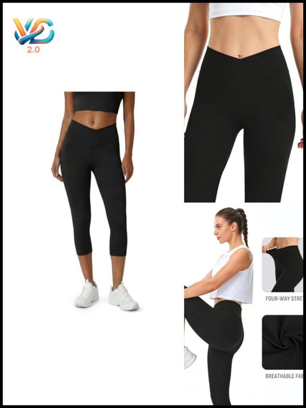 Womens High Rise Crossover Waist Capri Leggings Yoga Activewear